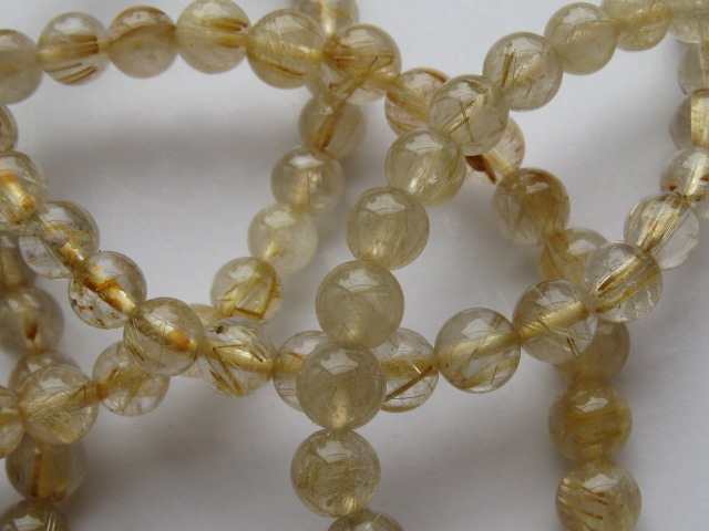 天然石ブレスレット　内径（手首）16.5～17ｃｍタイプ　ゴールドルチル６ミリ玉（5.5~6.5㎜）