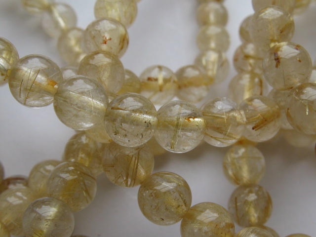 天然石ブレスレット　内径（手首）17.5～18ｃｍタイプ　ゴールドルチル６ミリ玉（5.5~6.5㎜）