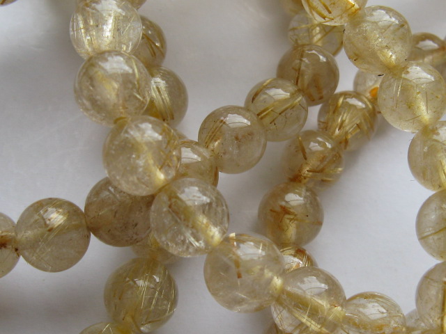 天然石ブレスレット　内径（手首）17.5～18ｃｍタイプ　ゴールドルチル７ミリ玉（6.5~7.5㎜）